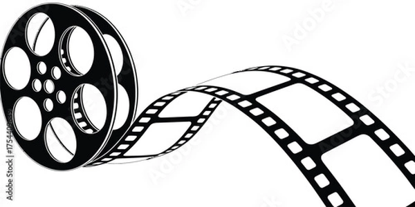 Fototapeta Abstract minimalist black and white vector film reel and strip illustration scalable eps icon design silhouette vector illustration white background