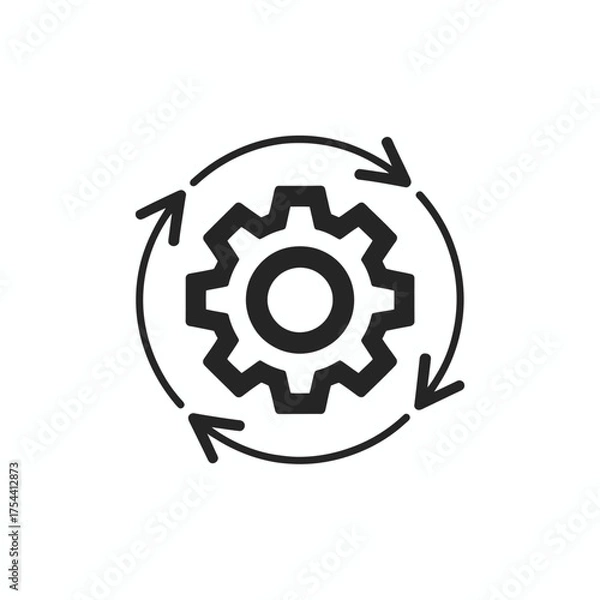 Fototapeta Abstract gear mechanism with circular arrows workflow process vector illustration scalable eps graphic element silhouette vector illustration white background