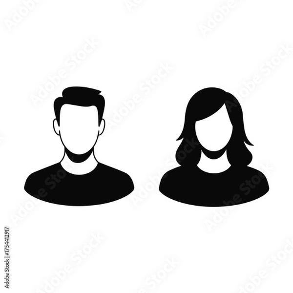 Fototapeta Scalable vector illustration of man and woman silhouettes for user profile icons and avatars silhouette vector illustration white background