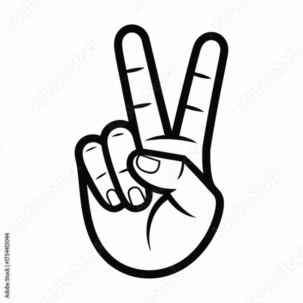 Fototapeta Scalable vector illustration of a hand making peace gesture iconic symbol eps downloadable graphic silhouette vector illustration white background