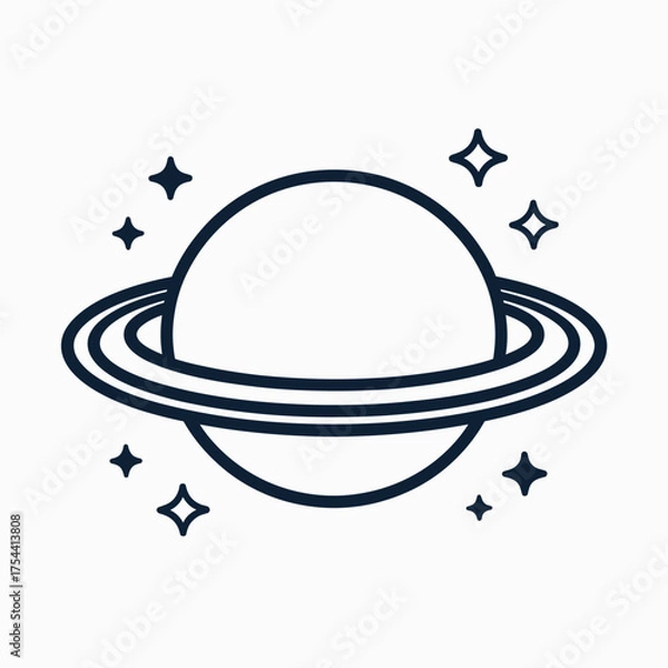Fototapeta Striking line art illustration of a ringed planet with sparkles scalable vector graphic eps format silhouette vector illustration white background