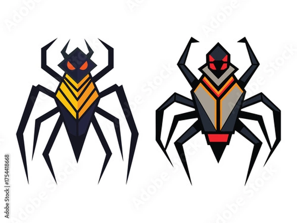 Obraz Two stylized geometric spiders facing each other