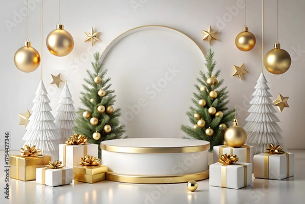 Fototapeta Christmas tree with gifts and ornaments on white background
