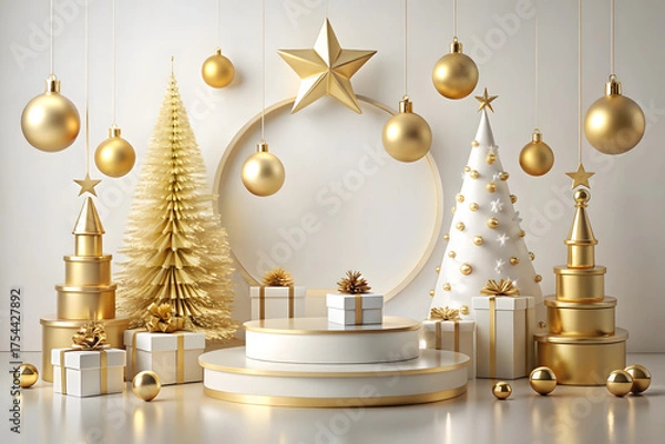 Fototapeta Christmas tree with gifts and ornaments on white background