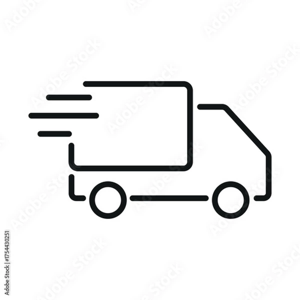 Obraz Fast moving shipping delivery truck flat vector icon