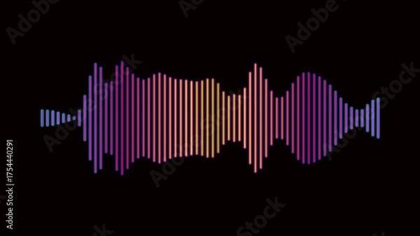 Fototapeta Audio waveform for radio, podcast, music record, video, social media. Audio specturm colorful. 3D rendered looping animation.