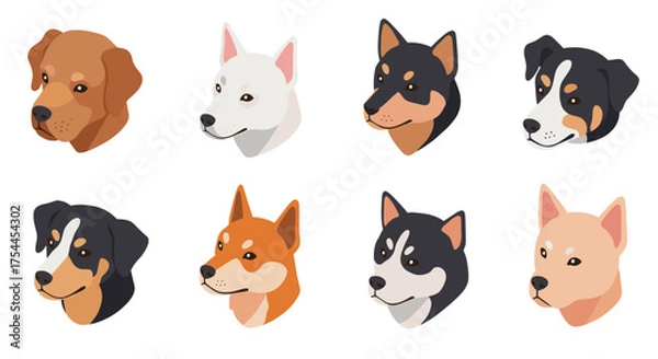 Obraz Dog breeds set: variety of dog heads in flat style