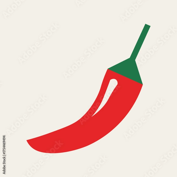 Obraz Flat Red Chili Pepper Vector with Green Stem