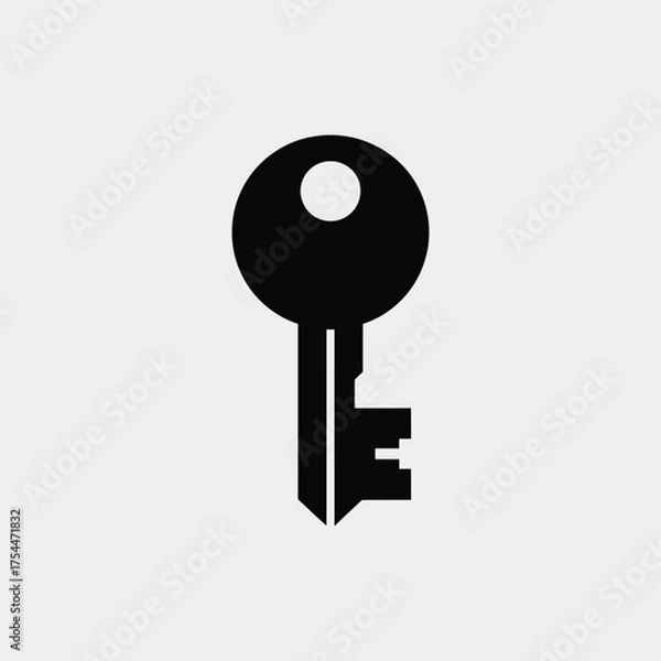 Fototapeta Scalable minimalistic black and white vector illustration of a classic key icon elegant eps file silhouette White background