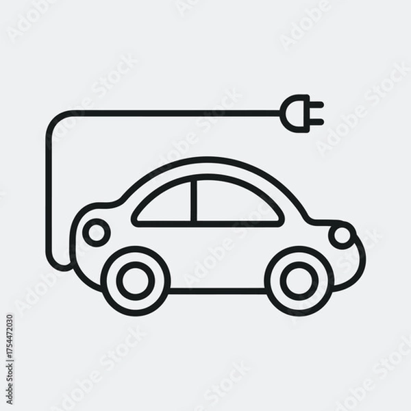 Fototapeta Minimalistic monochrome electric vehicle charging vector illustration scalable eps icon symbol transportation technology energy silhouette White background