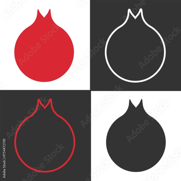 Fototapeta Set of four garnet fruit line icons in red, white, and black. The minimalist design highlights the shape and features of the fruit, perfect for graphic design projects.