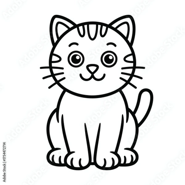 Fototapeta Adorable vector cat line art illustration for scalable graphic design and eps vector files silhouette White background