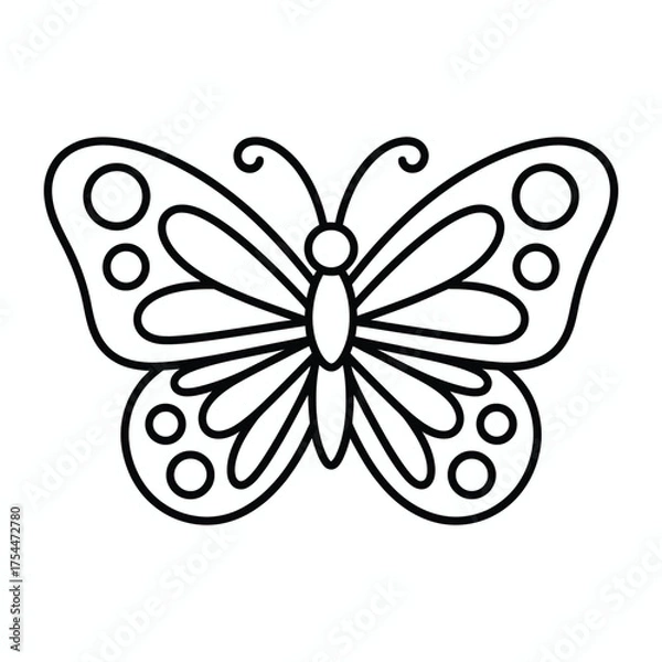 Fototapeta Scalable vector illustration of a simple black and white line art butterfly icon for eps download silhouette White background