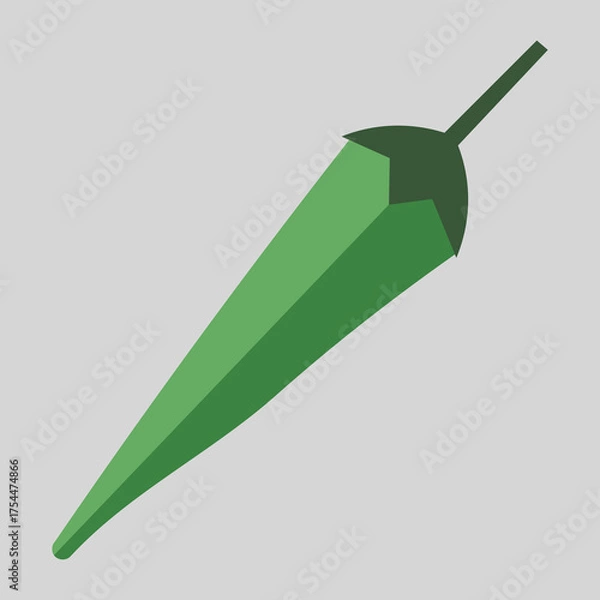 Obraz Flat Green Okra Vector with Dark Stem