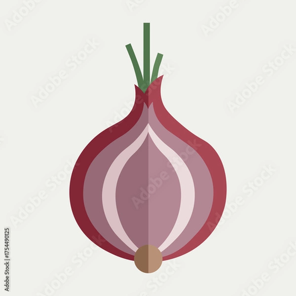 Obraz Flat Red Onion Vector with Green Stems