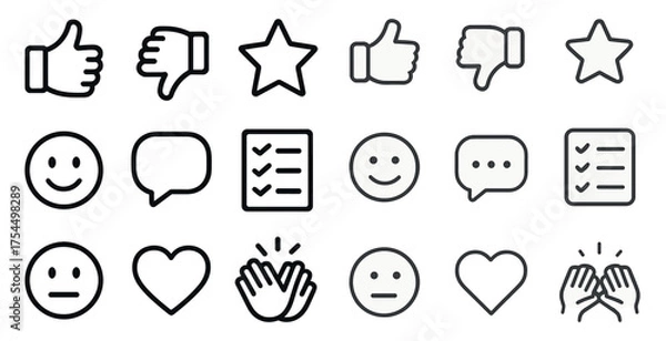 Fototapeta Social media outline icons set – communication, interaction, digital symbols