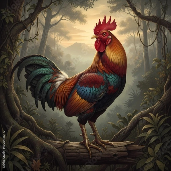 Fototapeta Painting of a handsome male Javanese chicken.