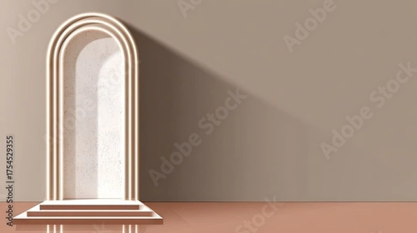 Fototapeta Modern archway design illuminated with shadows on neutral background