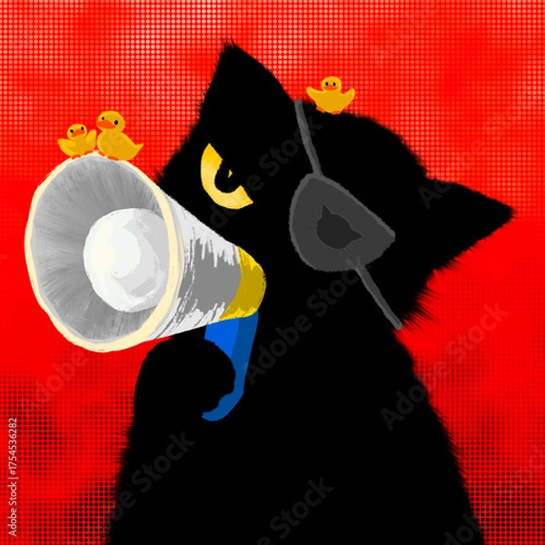 Obraz Angry cat holding a megaphone 