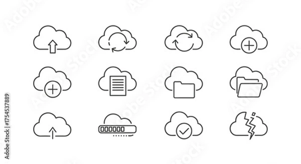 Obraz Set of cloud computing icons isolated on white background in line style