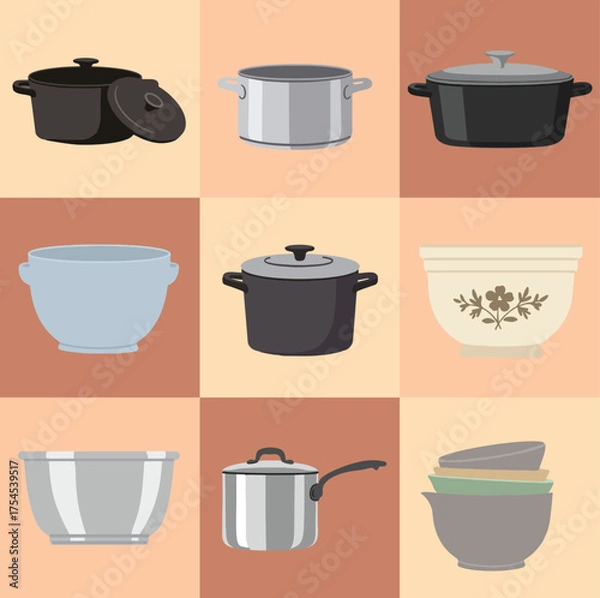 Fototapeta set illustration vector graphic of various types of pans