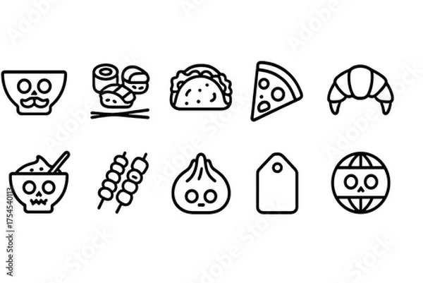 Fototapeta Food and drink line icon set. Culinary and dining linear icons collection