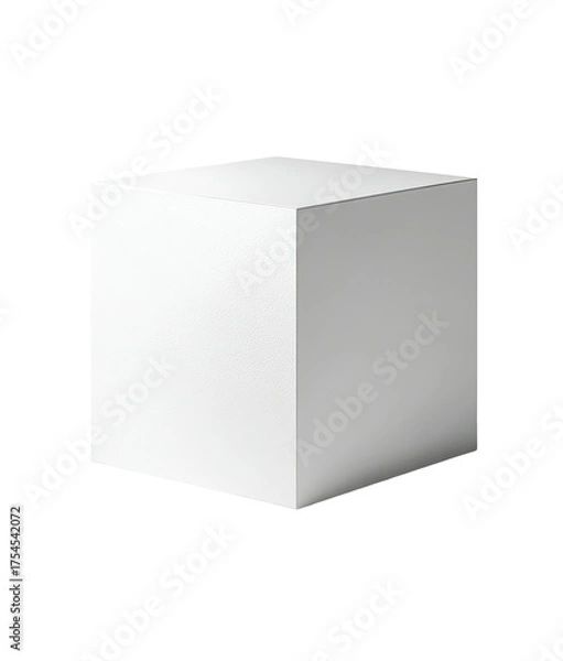 Fototapeta A photorealistic rendering of a solid white cube floating against a stark black background