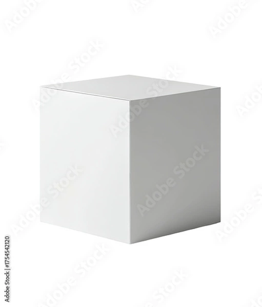 Fototapeta A simple, solid-white cube isolated on a black background, showing subtle shading and perspective