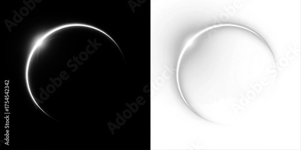 Obraz Abstract circular light effect on contrasting backgrounds, showcasing a luminous halo around a central orb, creating a captivating visual experience with ethereal qualities and depth