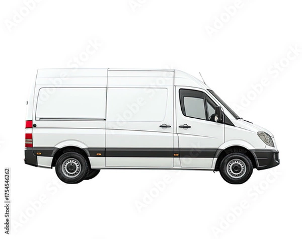 Fototapeta Side view of a plain white commercial van on a transparent background, perfect for various uses