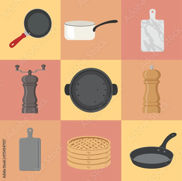 Fototapeta set illustration vector graphic of cooking equipment