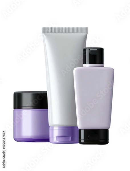 Fototapeta Collection of cosmetic containers in a gradient color scheme against a black background