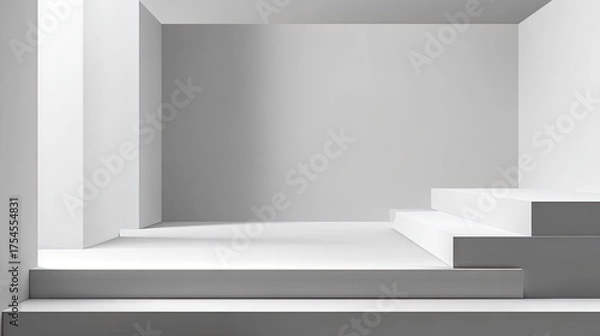 Fototapeta Modern minimalist architectural structure with steps and blank wall