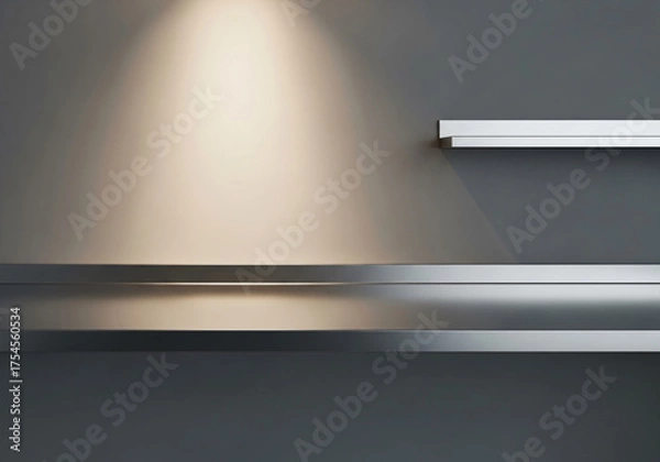 Fototapeta Empty wall shelves with spotlight for product display