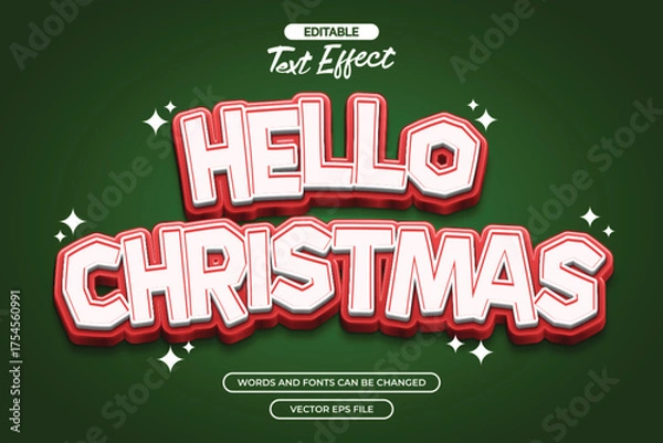 Obraz 3d Hello christmas editable text effect with green background