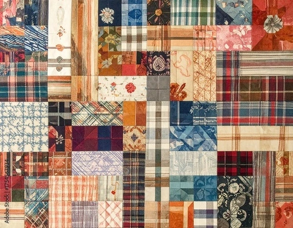 Obraz 色々な柄の布のパッチワークの背景