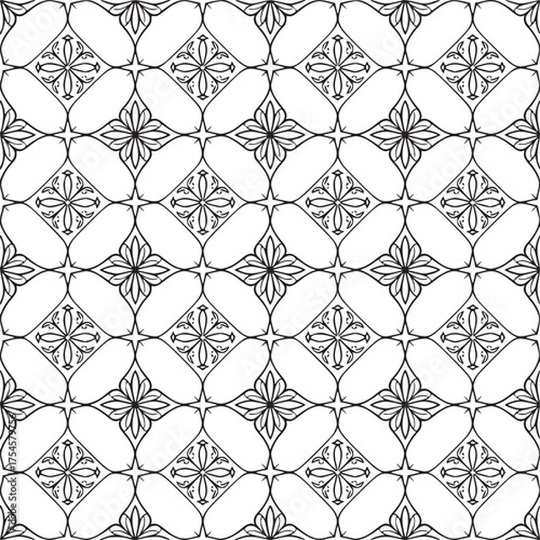 Obraz Vector art of seamless damask pattern with floral motifs