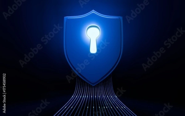 Fototapeta Cyber Security Shield with Keyhole Icon and Data Flow