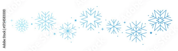 Fototapeta Blue snowflake border, winter wave pattern, holidays banner