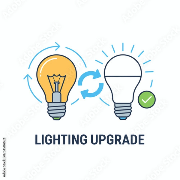 Obraz Vector 2D flat icon showing incandescent to LED conversion, lighting upgrade