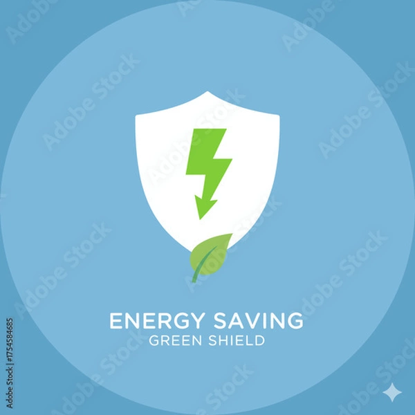 Obraz Vector 2D flat icon of a shield protecting a lightning bolt, green conservation symbol