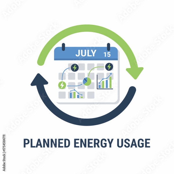 Obraz Vector 2D flat icon of a calendar with power symbols, planned energy usage