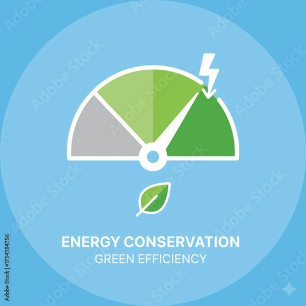 Obraz Vector 2D flat icon of a gauge showing energy conservation levels, green efficiency indicator