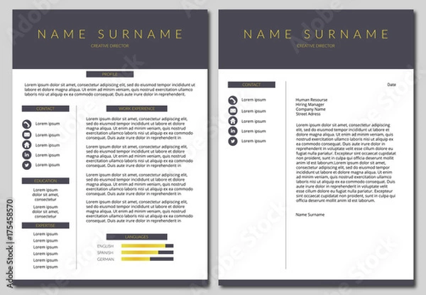 Fototapeta Vector resume template. Simple elegant style.