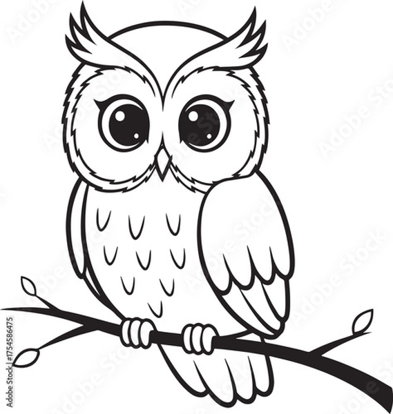 Fototapeta Owl Silhouette Sitting on Tree Branch Vector