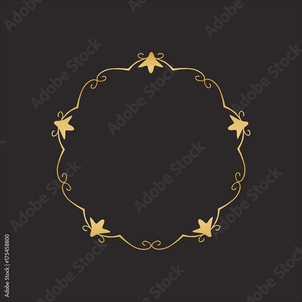 Fototapeta Gold round frame with floral elements. Greeting card with place for text, gold menu and invitation border. Vector illustration.