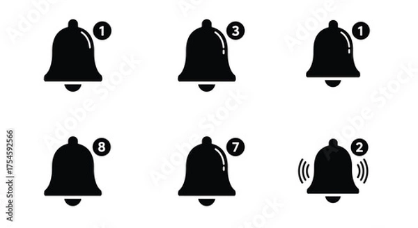 Fototapeta Simple black and white illustrations of various bell designs and numbered states