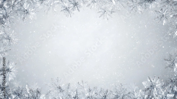 Fototapeta Frosty White Christmas Background with Ice Crystal Border