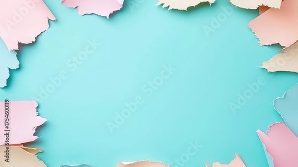 Obraz Colorful torn paper edges arranged on a vibrant blue background creating a creative and artistic frame for designs