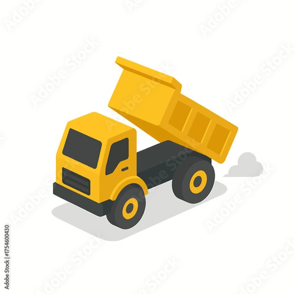 Fototapeta Yellow Isometric Dump Truck with Raised Bed for Construction and Transportation Projects